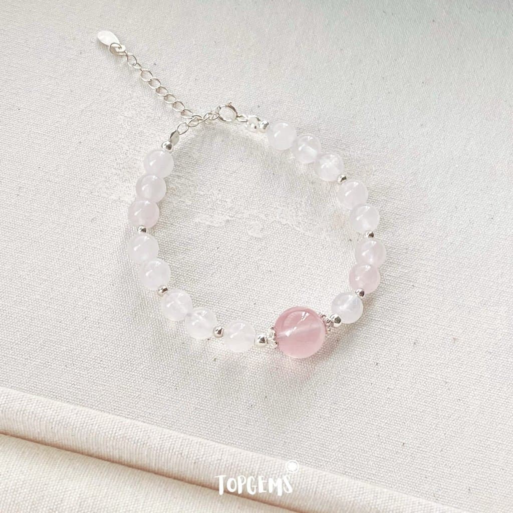 Chuỗi Vòng Tay Đá Thạch Anh Hồng Rose Quartz Tự Nhiên 6 Li Mix Bạc 925 TOPGEMS X005 - Ảnh bìa