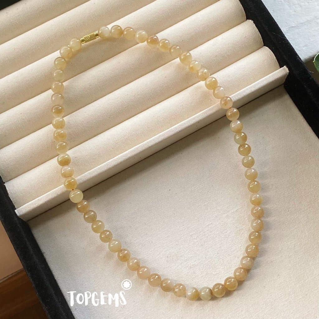 Vòng Tay Chuỗi Mật Ngọc Hoà Điền Tự Nhiên 8 Li TOPGEMS - SHIP HOẢ TỐC TẶNG KÈM HỘP N001 - Ảnh bìa