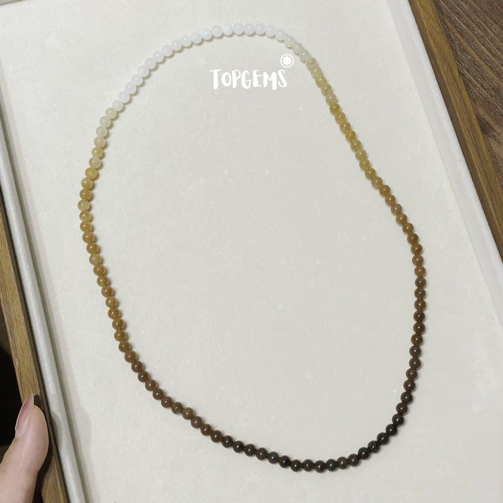 Vòng Chuỗi Mật Ngọc Hoà Điền Tự Nhiên 6 Li Màu Mật Ombre Chuyển Màu TOPGEMS - [SHIP HOẢ TỐC] 108M1 - Ảnh bìa