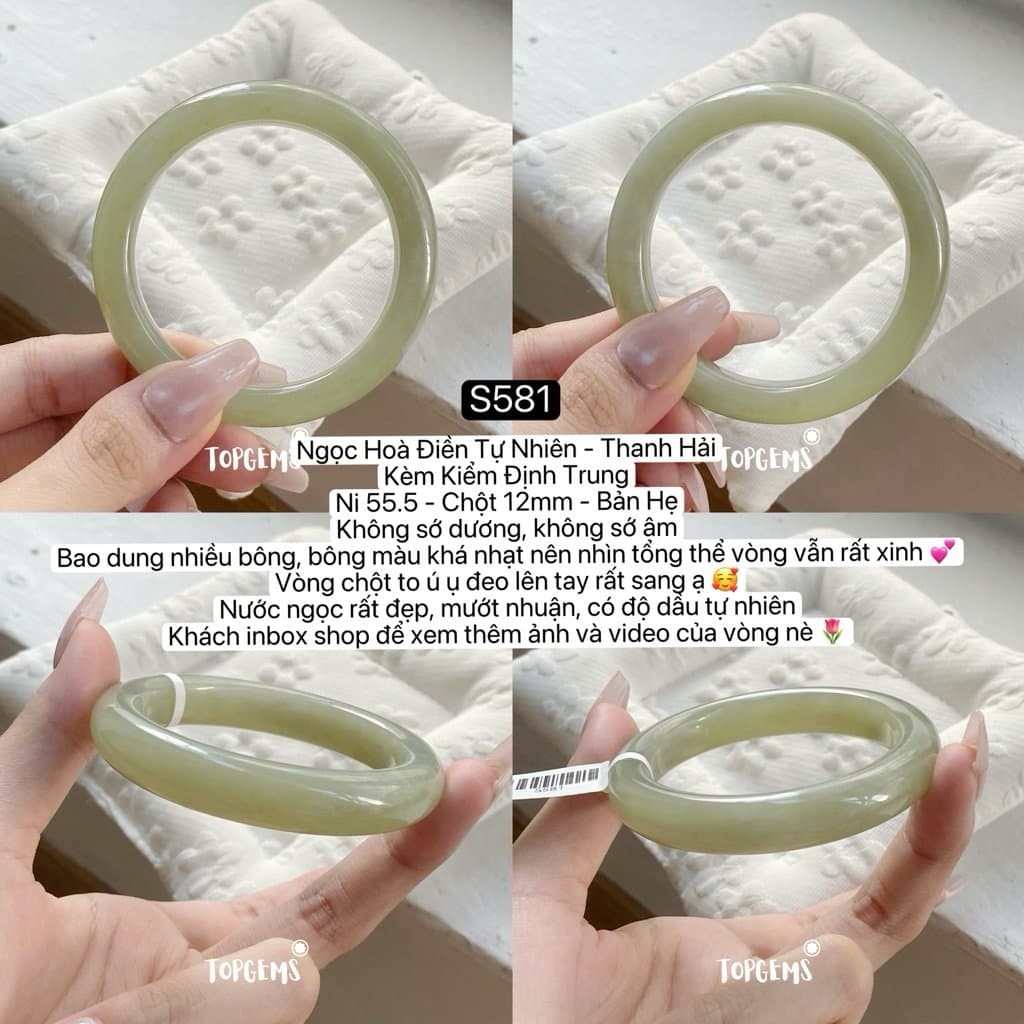 [TỔNG HỢP VÒNG DINGDANG] Vòng Bản Ngọc Hoà Điền Tự Nhiên Kèm Kiểm Định TOPGEMS - Có Ship Hoả Tốc - Tặng Kèm Hộp S581 - Ảnh bìa