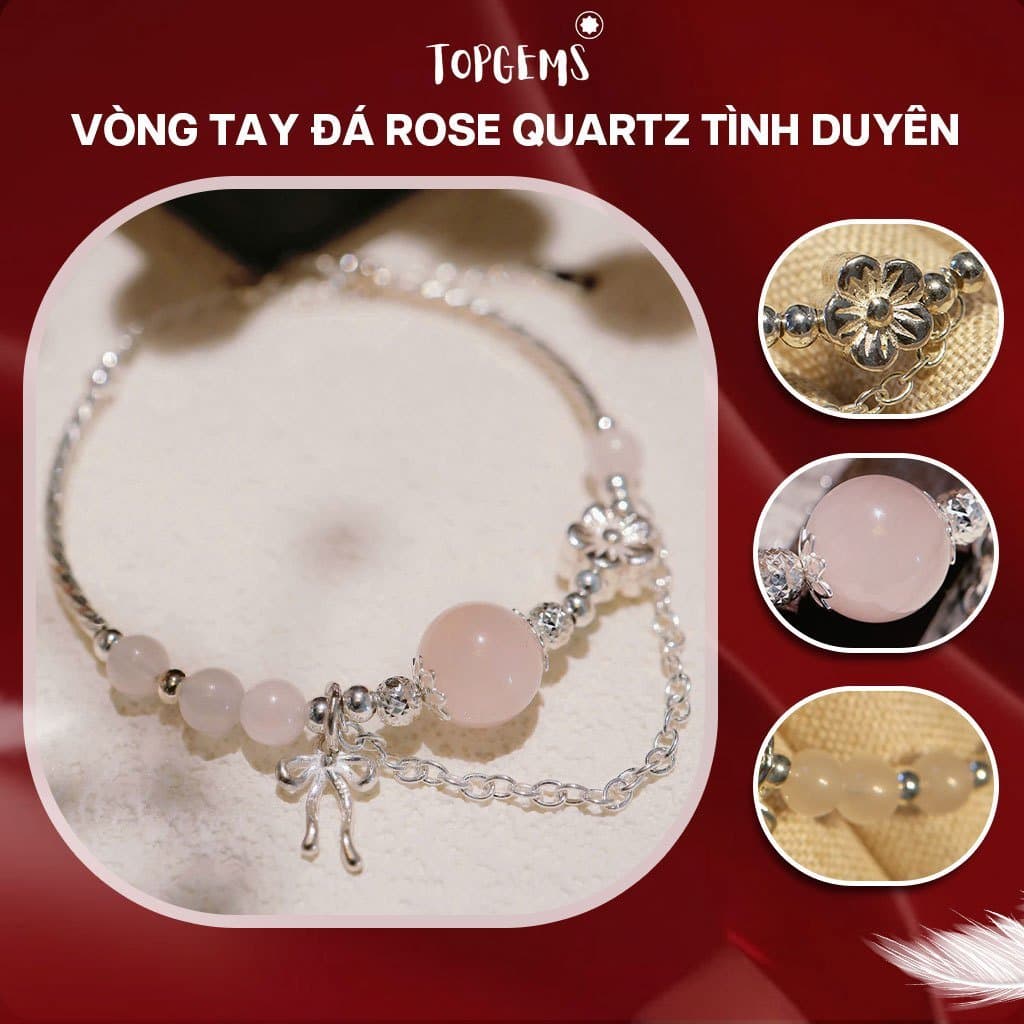 Vòng Tay Đá Thạch Anh Hồng Rose Quartz Nữ Bạc 925 TOPGEMS Lắc Tay Nữ Đá Năng Lượng Thạch Anh Hồng Rose Quartz Tình Duyên V623B - Ảnh bìa
