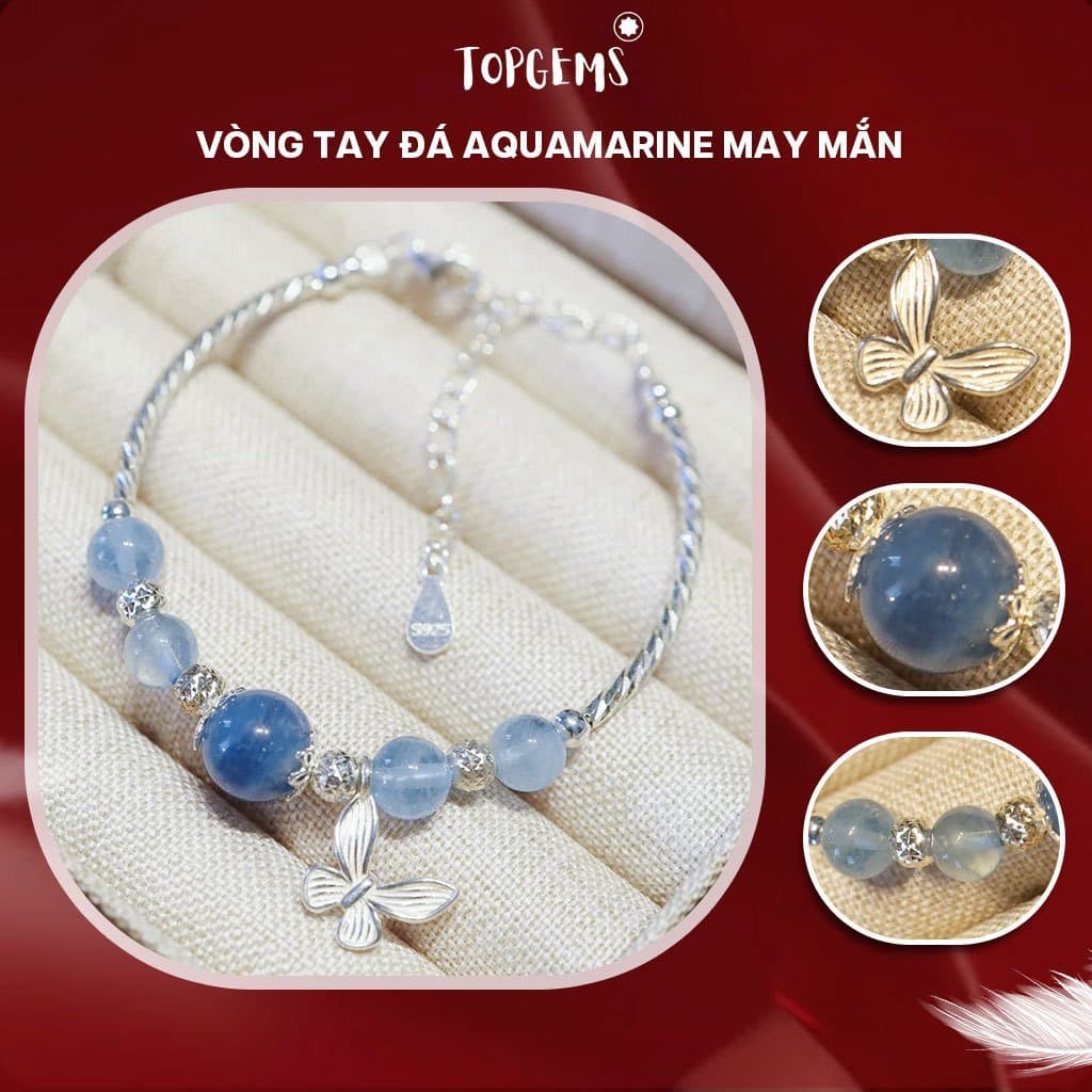 Vòng Tay Aquamarine Nữ Bạc 925 TOPGEMS Lắc Tay Nữ Dạng Charm Kiềng Bạc mix Đá Aquamarine