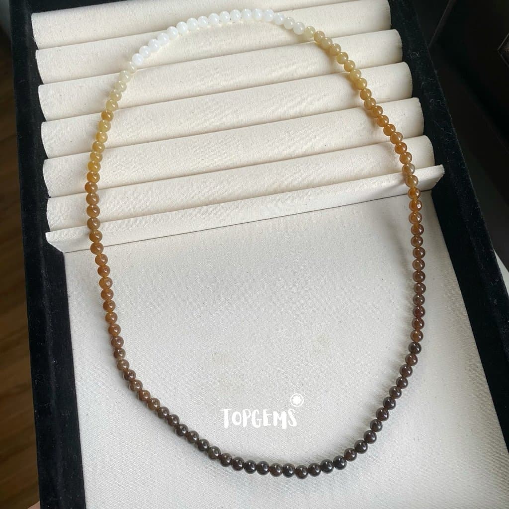 Vòng Chuỗi Mật Ngọc Hoà Điền Tự Nhiên 6 Li Màu Mật Ombre Chuyển Màu TOPGEMS - [SHIP HOẢ TỐC] 108M8 - Ảnh bìa