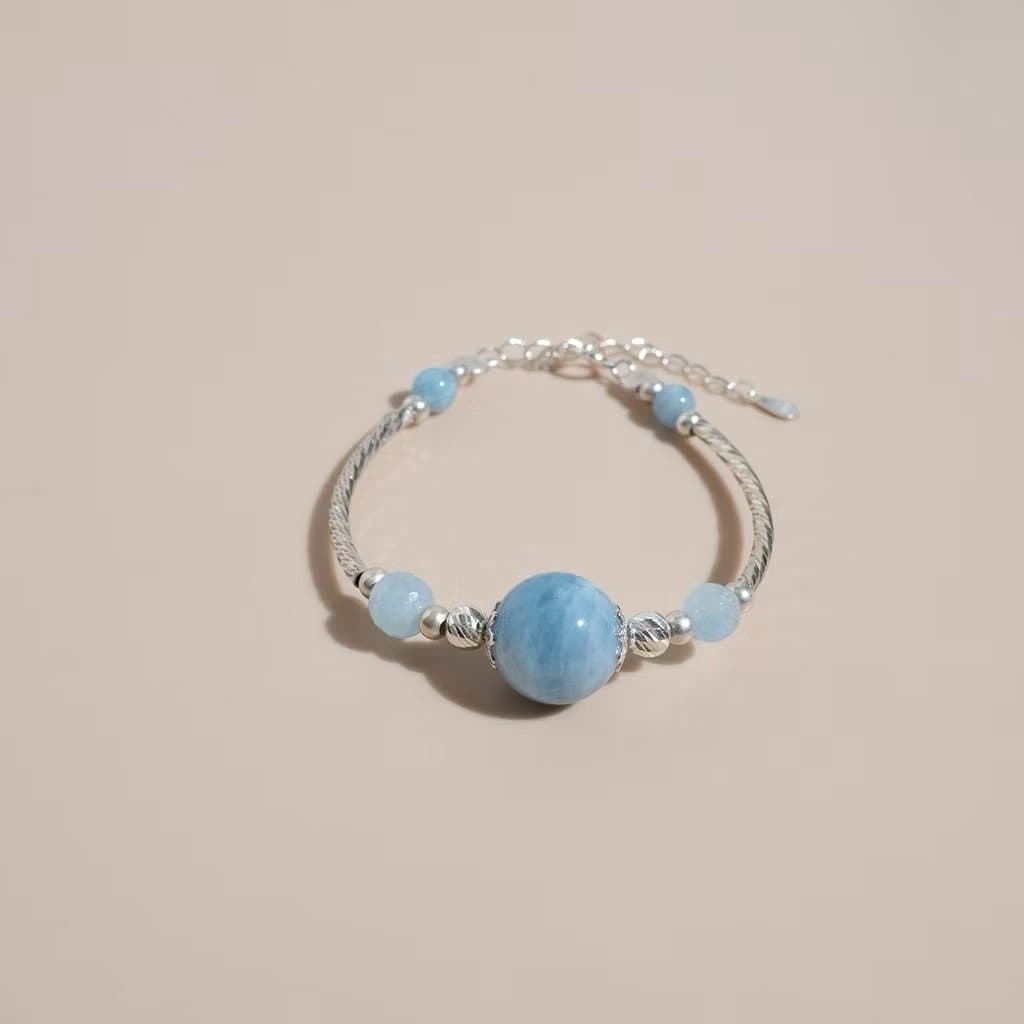 Vòng Tay Aquamarine Nữ Bạc 925 TOPGEMS Lắc Tay Nữ Dạng Charm Kiềng Bạc mix Đá Aquamarine