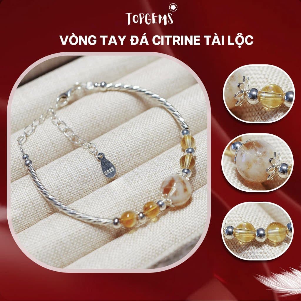 Vòng Tay Đá Thạch Anh Vàng Citrine Nữ Mix Bạc 925 TOPGEMS Lắc Tay Nữ Đá Năng Lượng Thạch Anh Vàng Citrine Tài Lộc