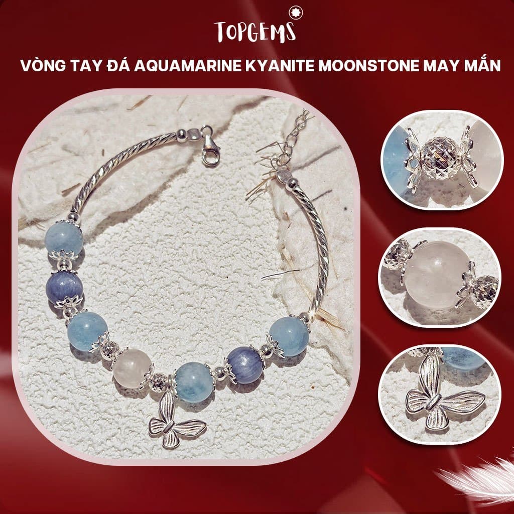 Lắc Tay Charm Hồ Điệp Bạc 925 Mix Đá Phong Thuỷ TOPGEMS Vòng Tay Đá Aquamarine mix đá Kyanite và Moonstone