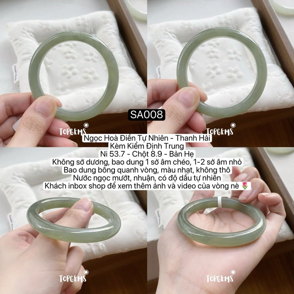 [TỔNG HỢP VÒNG BẢN] Ngọc Hoà Điền Tự Nhiên Kèm Kiểm Định TOPGEMS - Có Ship Hoả Tốc - Tặng Kèm Hộp