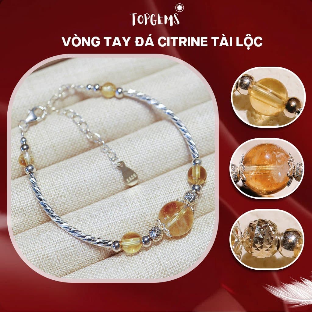 Vòng Tay Đá Thạch Anh Vàng Citrine Nữ Mix Bạc 925 TOPGEMS Lắc Tay Nữ Đá Năng Lượng Thạch Anh Vàng Citrine Tài Lộc V620A - Ảnh bìa