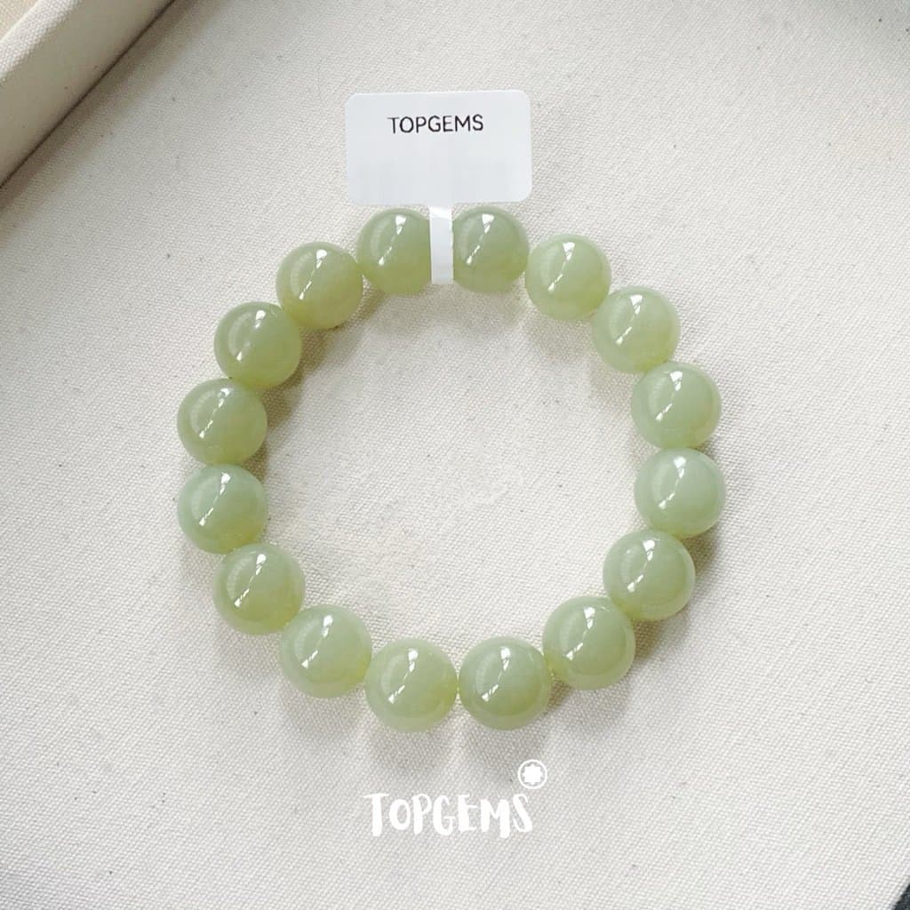 [HOẢ TỐC] Vòng Chuỗi Ngọc Hoà Điền Hoàng Khẩu Khoáng Già Tự Nhiên 12 Li TOPGEMS Kèm Kiểm Định Trung
