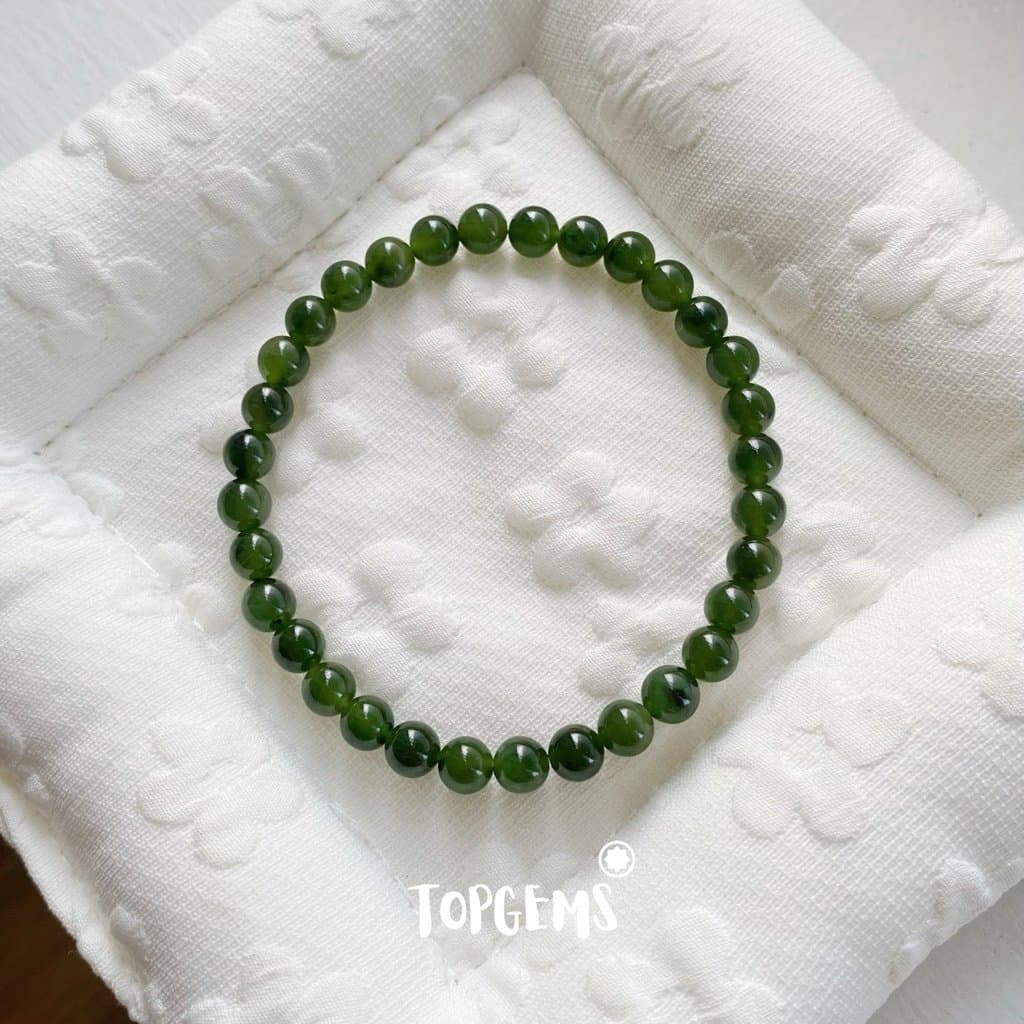 Vòng Chuỗi Ngọc Hoà Điền Tự Nhiên Ngọc Bích 6mm Khoáng Già Hàng Đẹp Nước Ngọc Trong TOPGEMS - SHIP HOẢ TỐC TẶNG KÈM HỘP