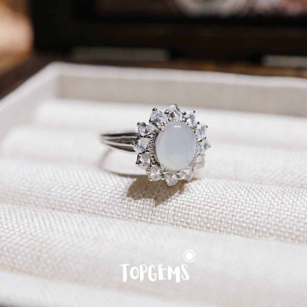 Nhẫn Bạc 925 Nữ Đính Ngọc Phỉ Thuý Loại A Tự Nhiên Dòng Nếp Băng TOPGEMS F318 - Ảnh bìa