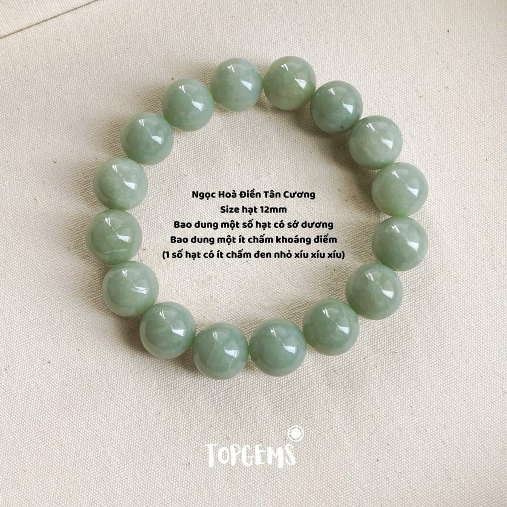 Vòng Tay Chuỗi Ngọc Hoà Điền Tân Cương Tự Nhiên 12 Li - Vòng Chuỗi Ngọc Nam Nữ Đều Đeo Được - SHIP HOẢ TỐC VA198 - Ảnh bìa