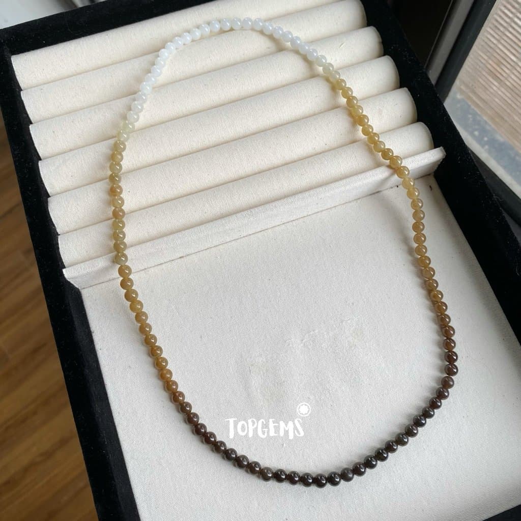 Vòng Chuỗi Mật Ngọc Hoà Điền Tự Nhiên 6 Li Màu Mật Ombre Chuyển Màu TOPGEMS - [SHIP HOẢ TỐC] 108M2 - Ảnh bìa