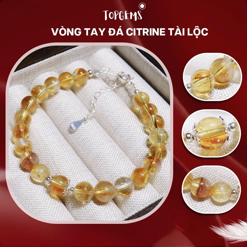 [TẶNG KÈM HỘP] Chuỗi Vòng Tay Đá Thạch Anh Vàng Citrine Tự Nhiên 6 Li Dòng Đá Trong Mix Bạc 925 TOPGEMS