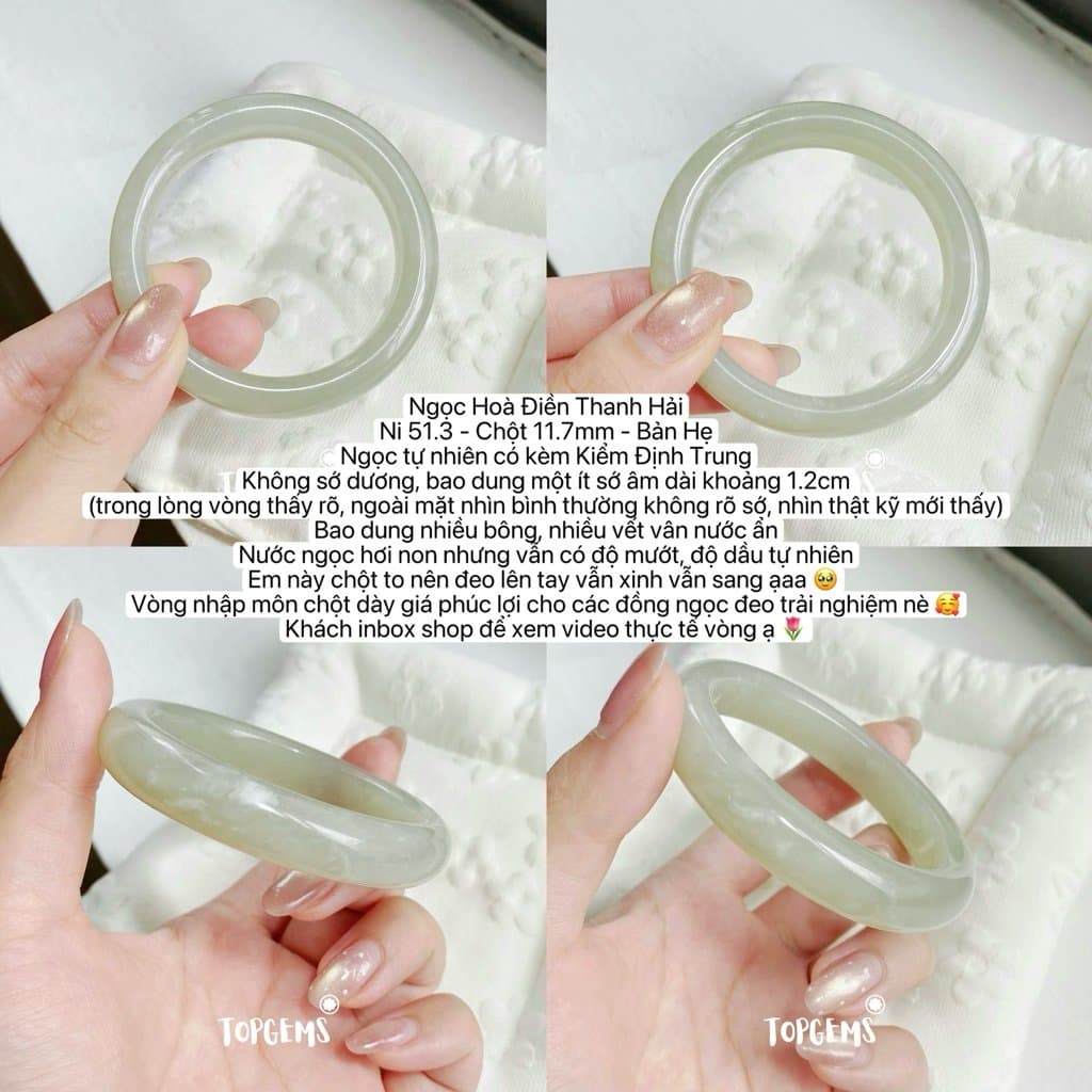 Tổng Hợp Vòng Bản Ngọc Hoà Điền Tự Nhiên TOPGEMS Vòng Nhập Môn Phúc Lợi Vòng Bản Hẹ Vòng Bản Đũa Ngọc Hoà Điền Tự Nhiên S350 - Ảnh bìa