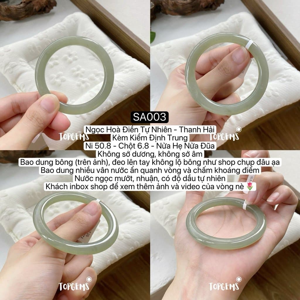 [TỔNG HỢP VÒNG BẢN] Ngọc Hoà Điền Tự Nhiên Kèm Kiểm Định TOPGEMS - Có Ship Hoả Tốc - Tặng Kèm Hộp SA003 - Ảnh bìa