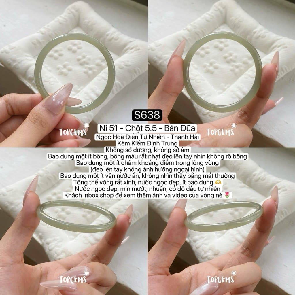 [TỔNG HỢP VÒNG DINGDANG] Vòng Bản Ngọc Hoà Điền Tự Nhiên Kèm Kiểm Định TOPGEMS - Có Ship Hoả Tốc - Tặng Kèm Hộp