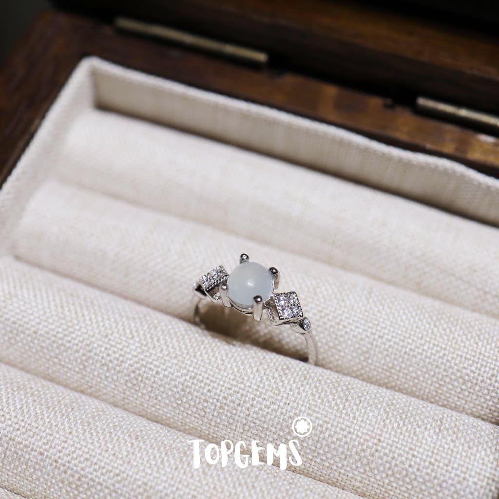 Nhẫn Bạc 925 Nữ Đính Ngọc Phỉ Thuý Loại A Tự Nhiên Dòng Nếp Băng TOPGEMS F315 - Ảnh bìa