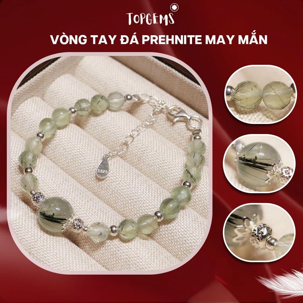 [TẶNG KÈM HỘP] Chuỗi Vòng Tay Đá Prehnite Thạch Anh Xanh Lá Tự Nhiên Mix Bạc 925 TOPGEMS