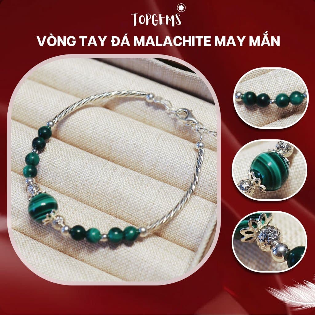 Lắc Tay Nữ Bạc 925 Mix Đá Khổng Tước TOPGEMS Vòng Tay Đá Phong Thuỷ Khổng Tước Malachite 8mm Tự Nhiên BH 12 tháng V627B - Ảnh bìa