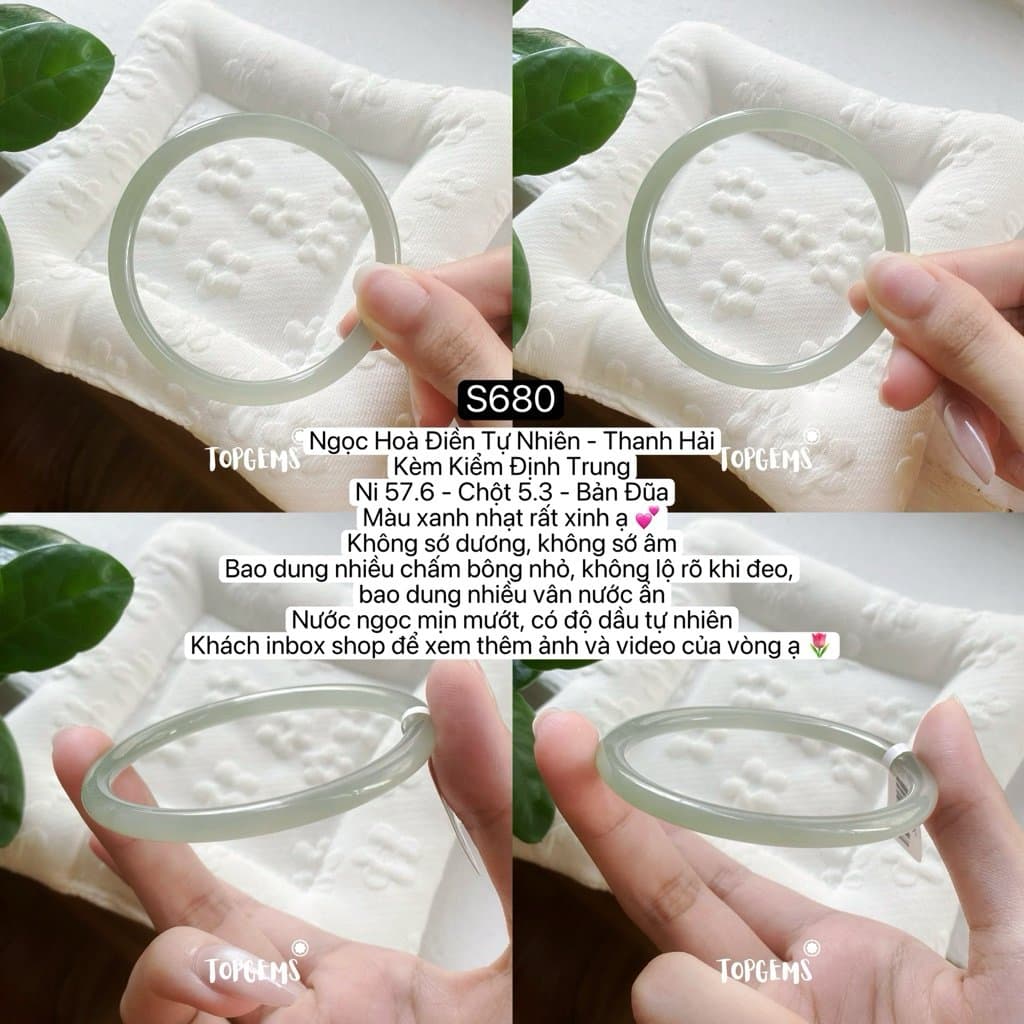 [TỔNG HỢP VÒNG DINGDANG] Vòng Bản Ngọc Hoà Điền Tự Nhiên Kèm Kiểm Định TOPGEMS - Có Ship Hoả Tốc - Tặng Kèm Hộp