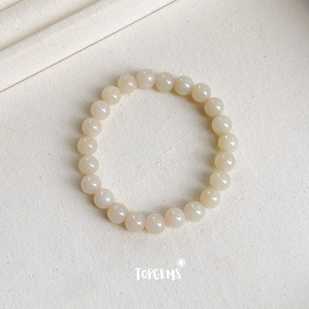 Vòng Tay Chuỗi Ngọc Hoà Điền Củ Sen Tự Nhiên 8 Li TOPGEMS - SHIP HOẢ TỐC CÓ KÈM HỘP