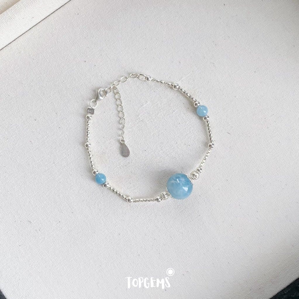 Vòng Tay Aquamarine Nữ Bạc 925 TOPGEMS Lắc Tay Nữ Dạng Charm Kiềng Bạc mix Đá Aquamarine X002 - Ảnh bìa