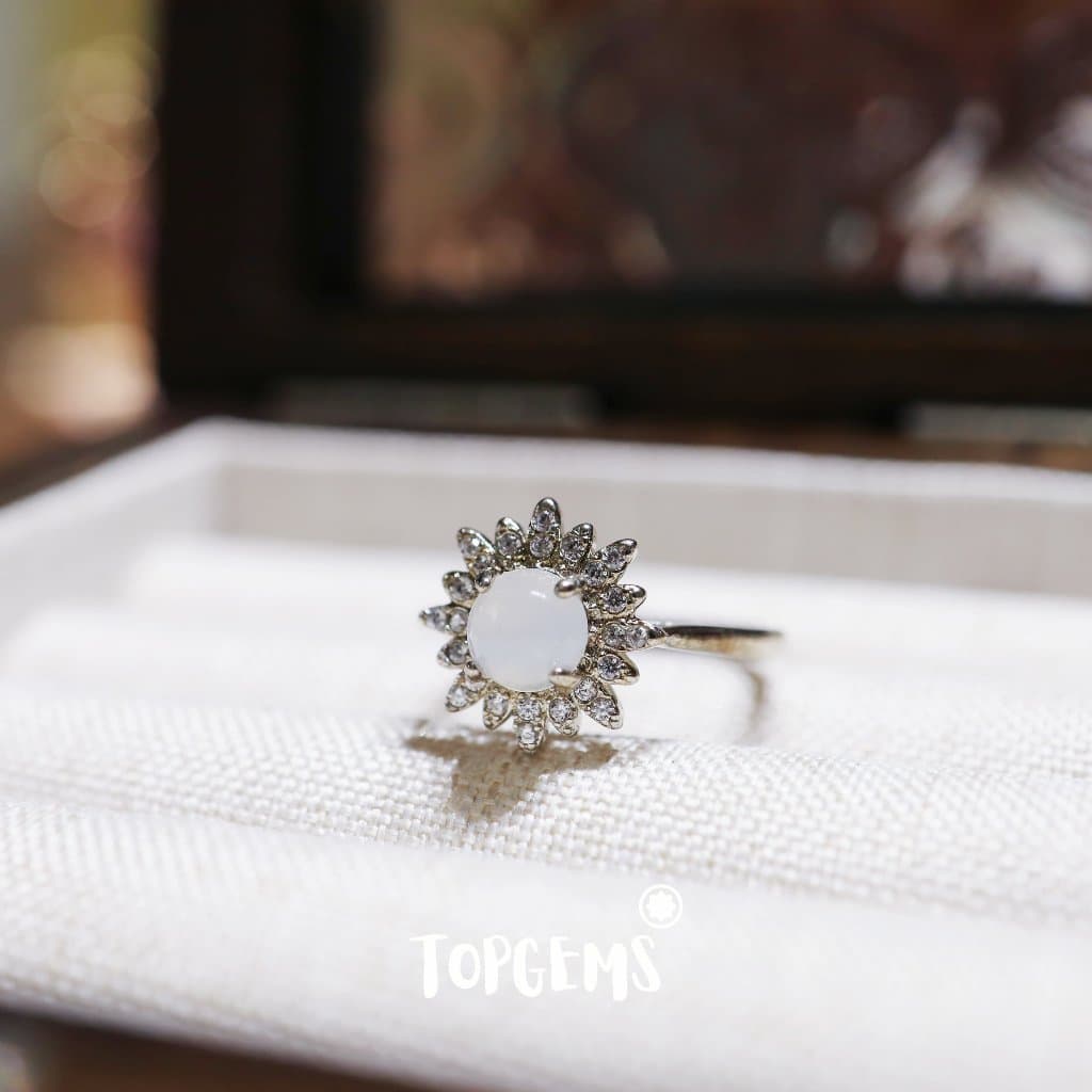 Nhẫn Bạc 925 Nữ Đính Ngọc Phỉ Thuý Loại A Tự Nhiên Dòng Nếp Băng TOPGEMS F312 - Ảnh bìa