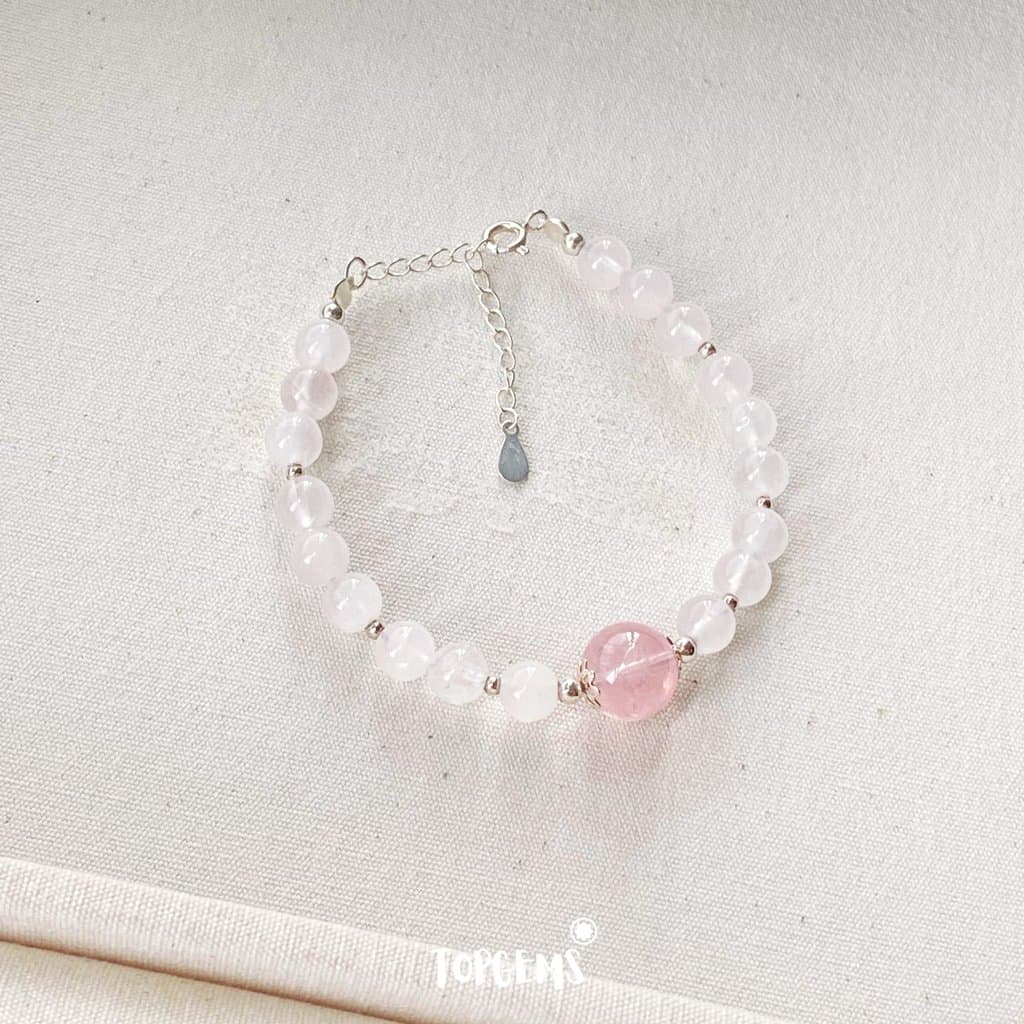 Chuỗi Vòng Tay Đá Thạch Anh Hồng Rose Quartz Tự Nhiên 6 Li Mix Bạc 925 TOPGEMS X005 - Ảnh bìa