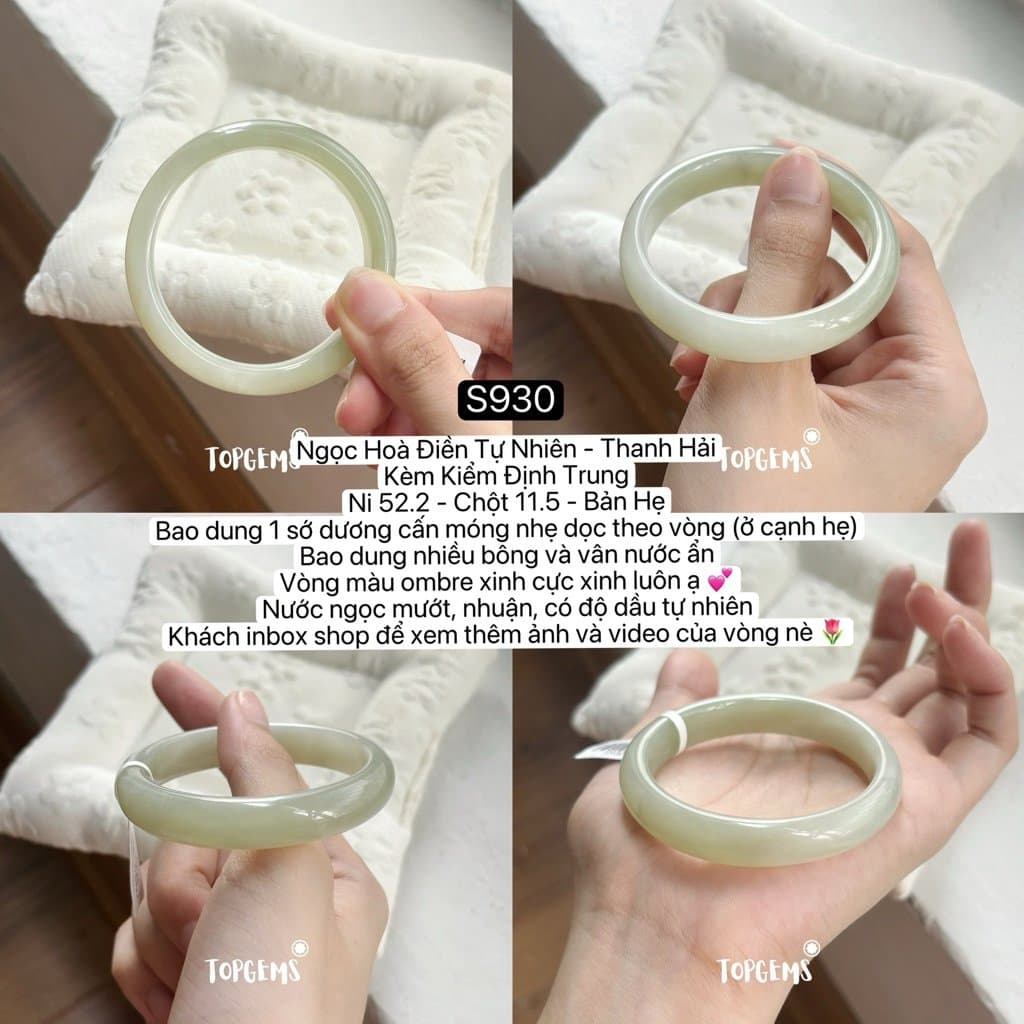 [TỔNG HỢP VÒNG BẢN] Ngọc Hoà Điền Tự Nhiên Kèm Kiểm Định TOPGEMS - Có Ship Hoả Tốc - Tặng Kèm Hộp