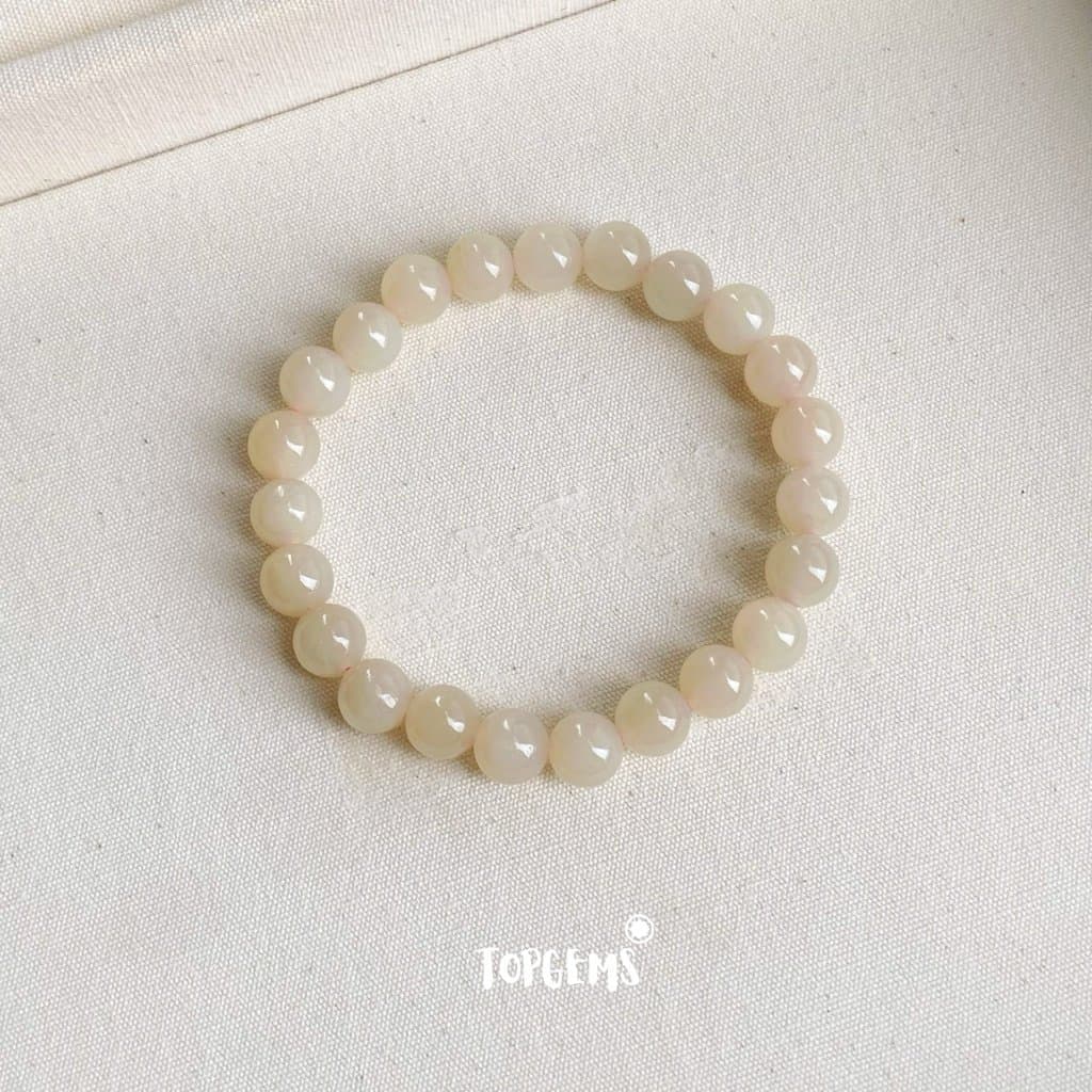 Vòng Tay Chuỗi Ngọc Hoà Điền Củ Sen Tự Nhiên 8 Li TOPGEMS - SHIP HOẢ TỐC CÓ KÈM HỘP