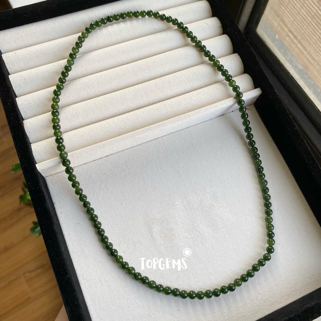 Vòng Chuỗi Ngọc Hoà Điền Tự Nhiên Ngọc Bích 6mm Khoáng Già Hàng Đẹp Nước Ngọc Trong TOPGEMS - SHIP HOẢ TỐC TẶNG KÈM HỘP