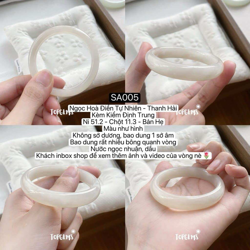 [TỔNG HỢP VÒNG BẢN] Ngọc Hoà Điền Tự Nhiên Kèm Kiểm Định TOPGEMS - Có Ship Hoả Tốc - Tặng Kèm Hộp