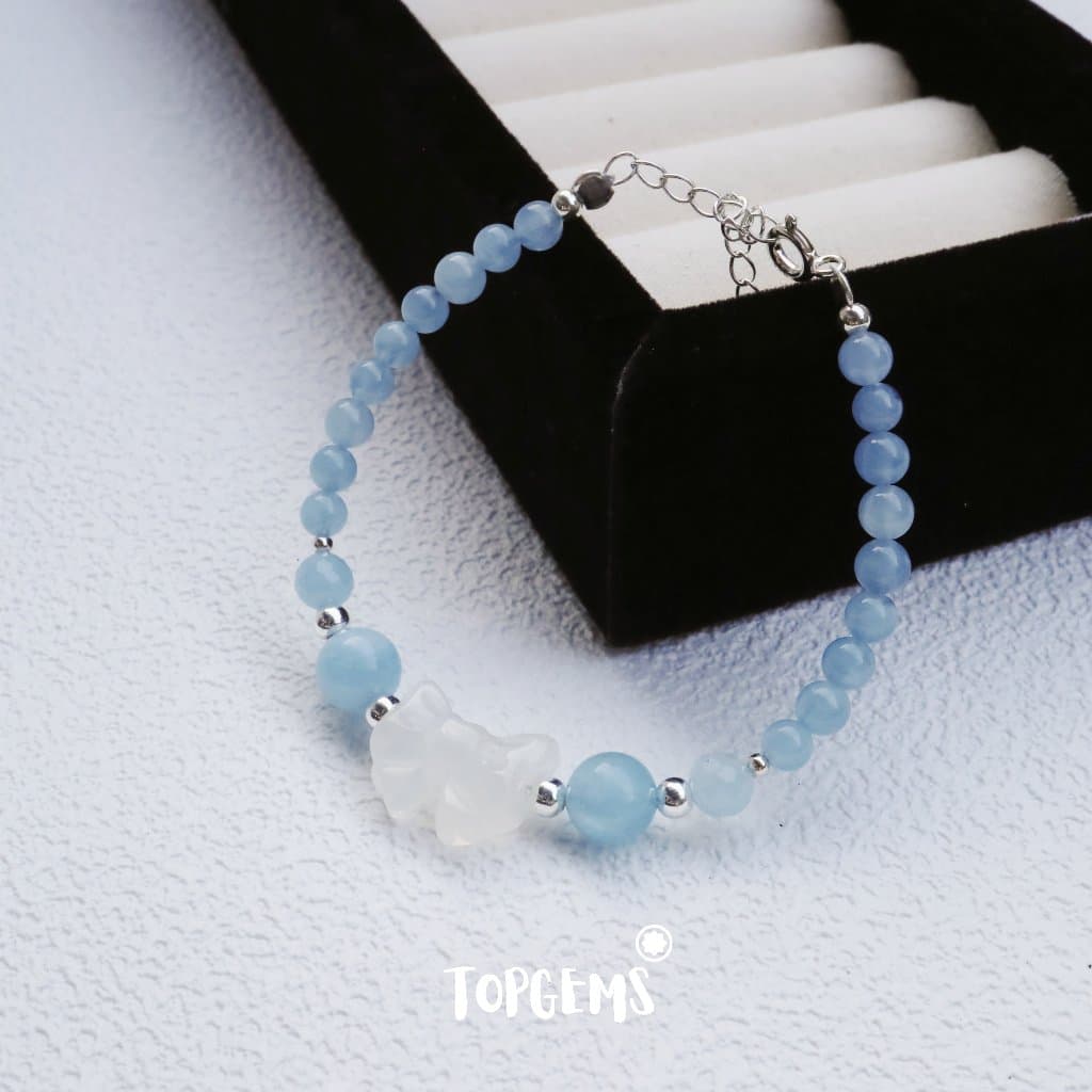 [TẶNG KÈM HỘP] Chuỗi Vòng Tay Aquamarine Mix Agate Mã Não Trắng Charm Bạc 925 TOPGEMS V649C - Ảnh bìa