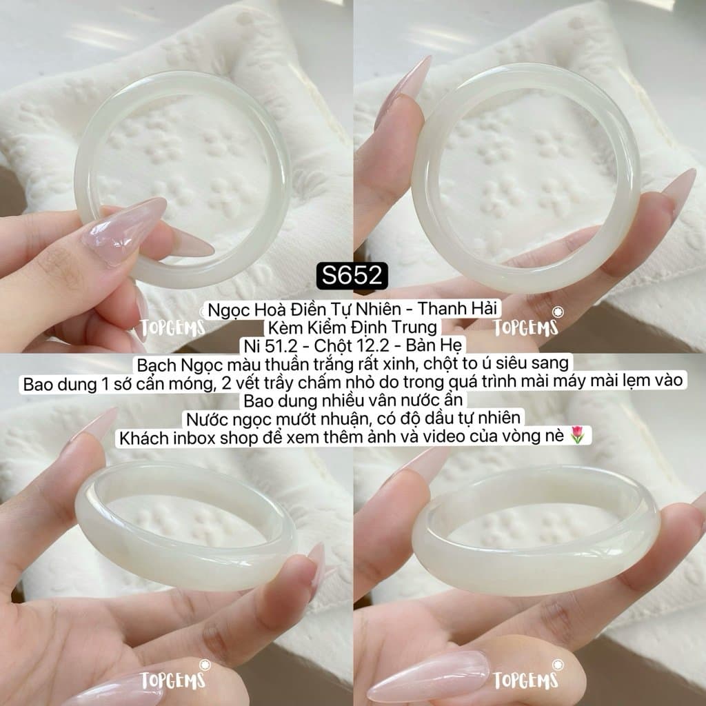 [TỔNG HỢP VÒNG DINGDANG] Vòng Bản Ngọc Hoà Điền Tự Nhiên Kèm Kiểm Định TOPGEMS - Có Ship Hoả Tốc - Tặng Kèm Hộp