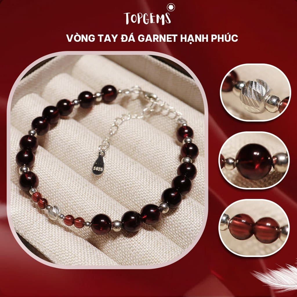Chuỗi Vòng Tay Đá Garnet Ngọc Hồng Lựu Tự Nhiên Chất Đá Đẹp Mix Bạc 925 TOPGEMS V636B - Ảnh bìa