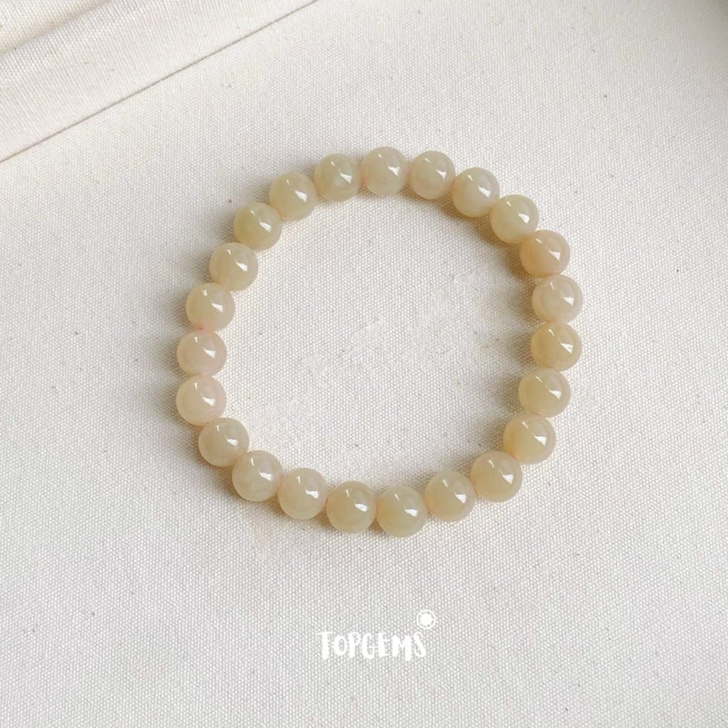Vòng Tay Chuỗi Ngọc Hoà Điền Củ Sen Tự Nhiên 8 Li TOPGEMS - SHIP HOẢ TỐC CÓ KÈM HỘP
