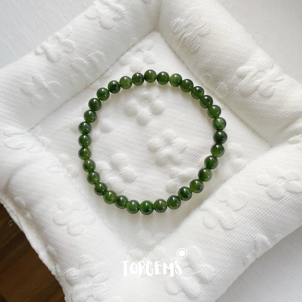 Vòng Chuỗi Ngọc Hoà Điền Tự Nhiên Ngọc Bích 6mm Khoáng Già Hàng Đẹp Nước Ngọc Trong TOPGEMS - SHIP HOẢ TỐC TẶNG KÈM HỘP