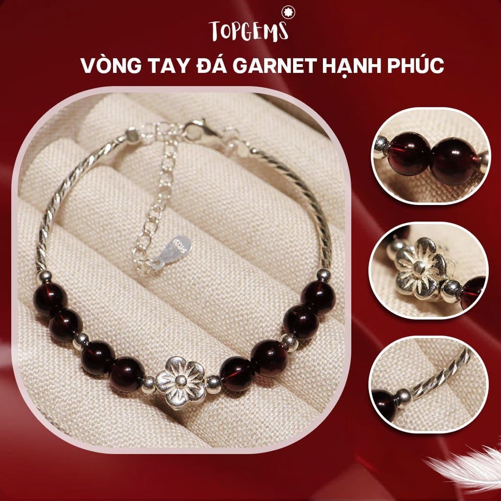 Vòng Tay Đá Garnet Ngọc Hồng Lựu Tự Nhiên Mix Charm Hoa Bạc 925 TOPGEMS V639B - Ảnh bìa