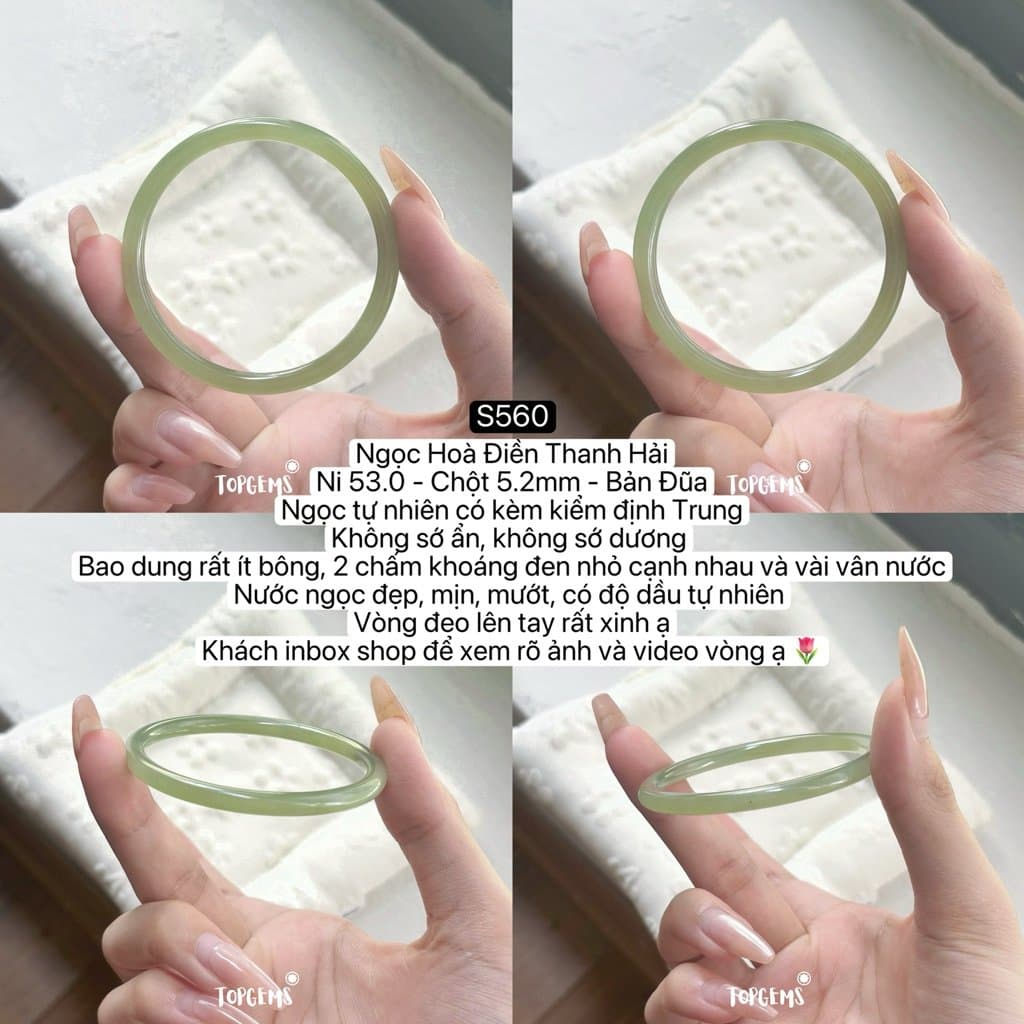 Tổng Hợp Vòng Bản Ngọc Hoà Điền Tự Nhiên TOPGEMS Vòng Nhập Môn Phúc Lợi Vòng Bản Hẹ Vòng Bản Đũa Ngọc Hoà Điền Tự Nhiên S560 - Ảnh bìa