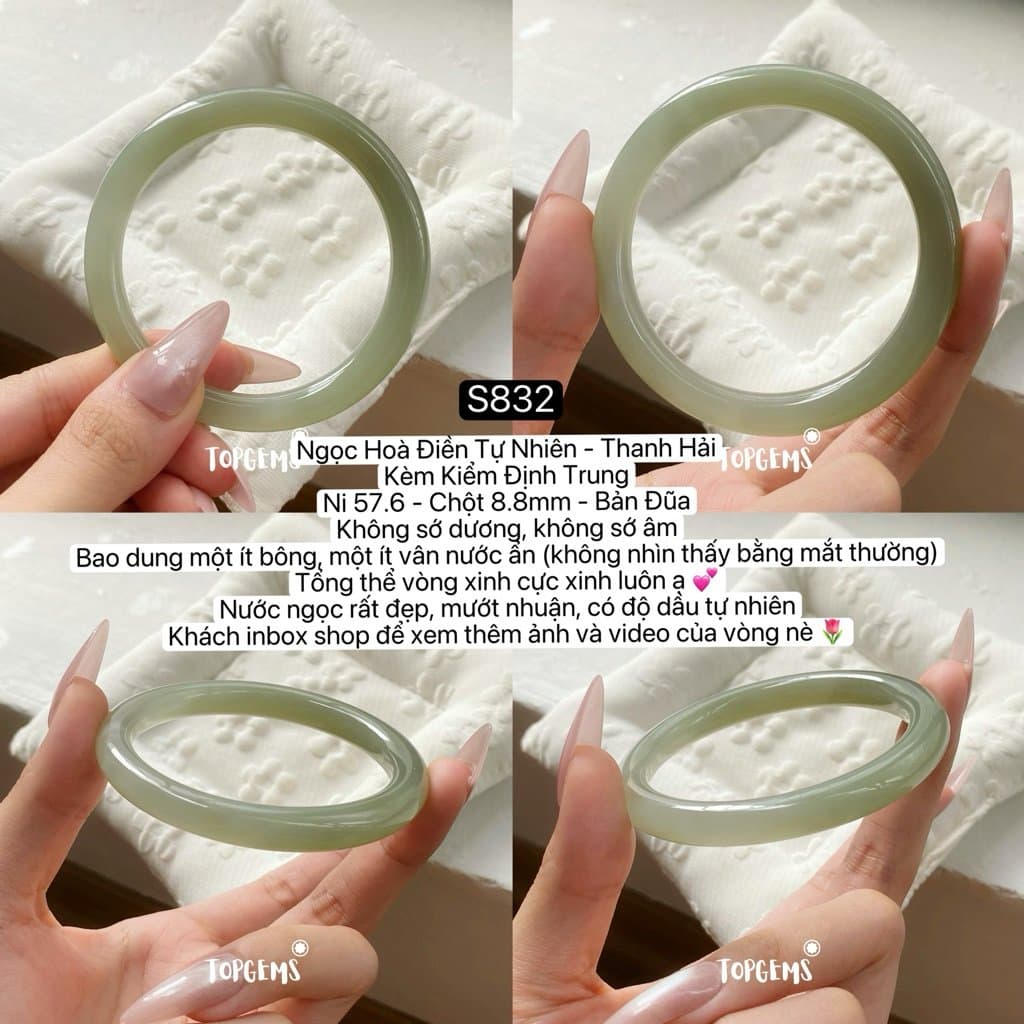 Tổng Hợp Vòng Bản Ngọc Hoà Điền Tự Nhiên Hàng Đẹp TOPGEMS Vòng Bản Đũa Vòng Bản Hẹ Vòng Dingdang S832 - Ảnh bìa