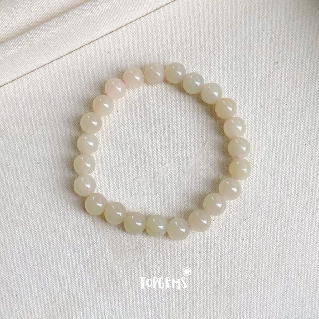 Vòng Tay Chuỗi Ngọc Hoà Điền Củ Sen Tự Nhiên 8 Li TOPGEMS - SHIP HOẢ TỐC CÓ KÈM HỘP