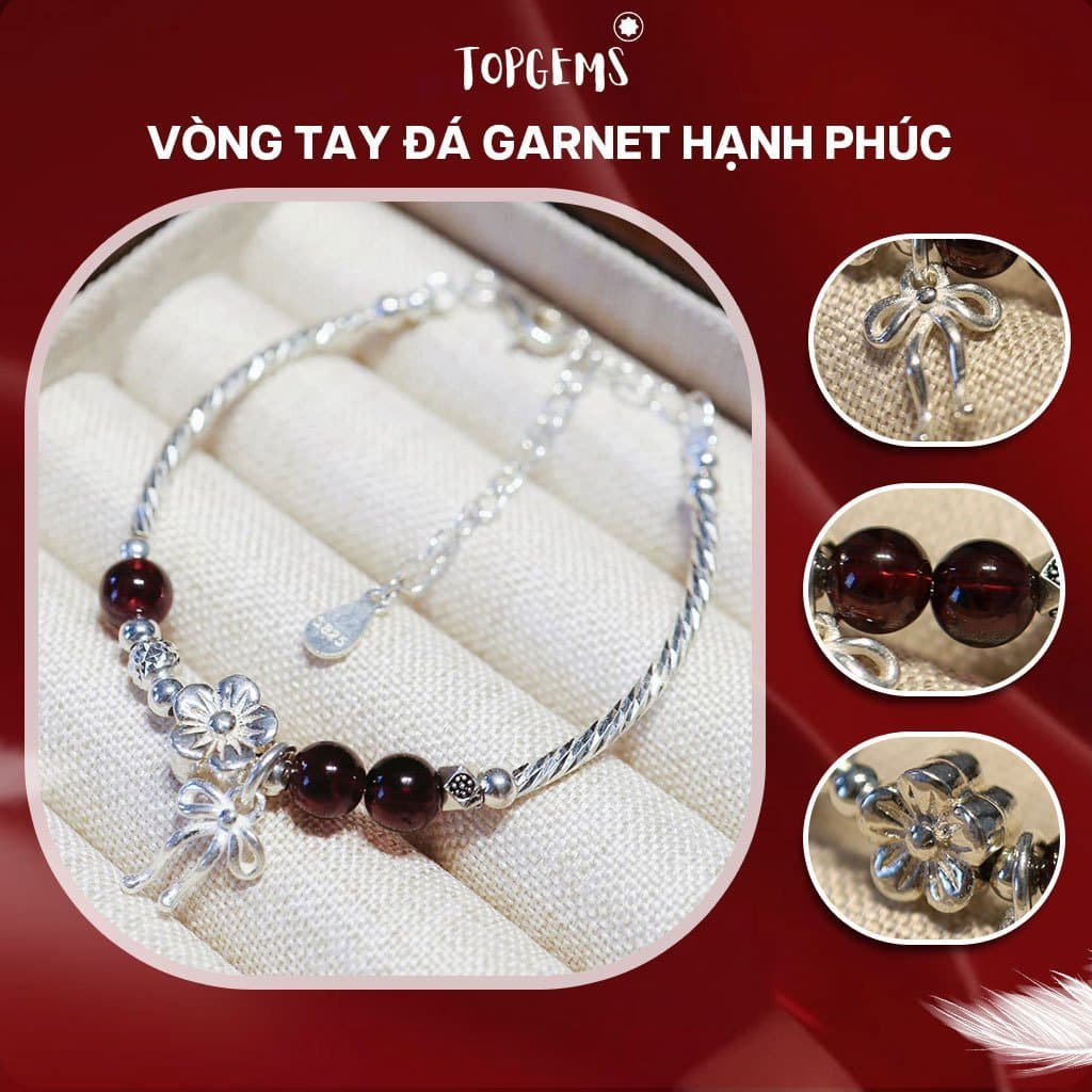Vòng Tay Đá Garnet Ngọc Hồng Lựu Nữ Mix Bạc 925 TOPGEMS Lắc Tay Nữ Đá Năng Lượng Garnet Ngọc Hồng Lựu May Mắn Tình Duyên V624A - Ảnh bìa