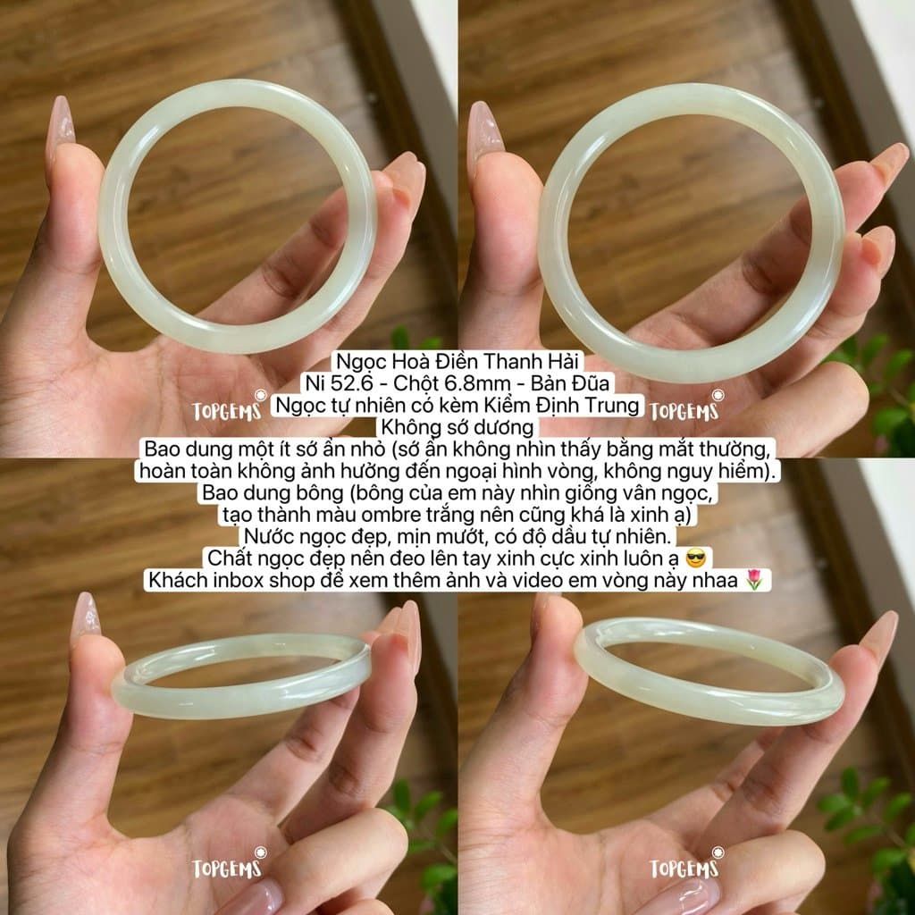 Tổng Hợp Vòng Bản Ngọc Hoà Điền Tự Nhiên Hàng Đẹp TOPGEMS Vòng Bản Đũa Vòng Bản Hẹ Vòng Dingdang Ngọc Hoà Điền Tự Nhiên S558 - Ảnh bìa