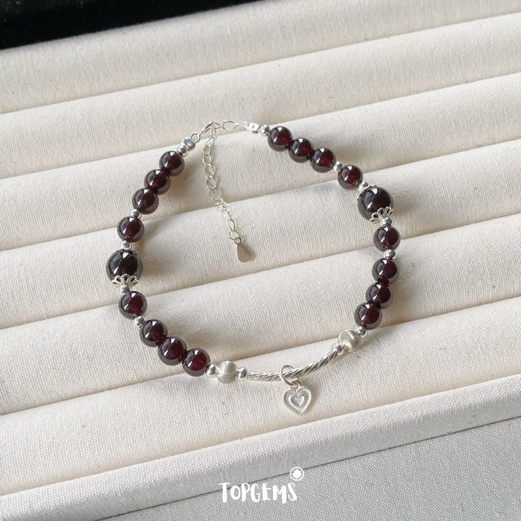 Lắc Tay Đá Garnet Tự Nhiên 6 Li Mix Bạc 925 Vòng Tay Nữ Đá Phong Thuỷ Mix Bạc 925 TOPGEMS