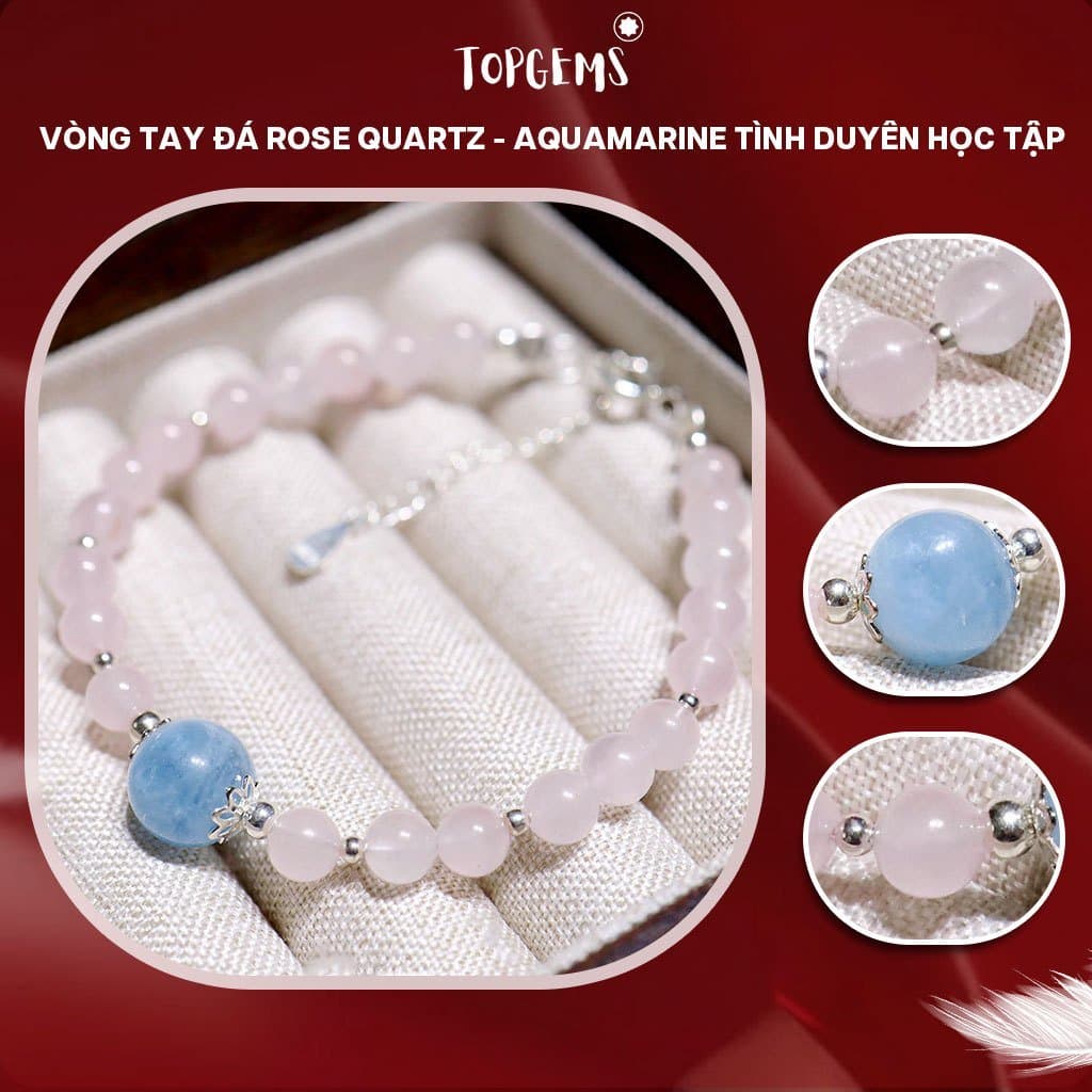 Chuỗi Vòng Tay Đá Thạch Anh Hồng Rose Quartz 5 Li Mix Đá Aquamarine 9 Li Tự Nhiên Bạc 925 TOPGEMS V643A - Ảnh bìa